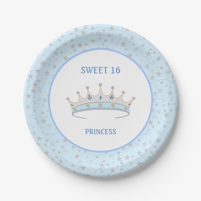 Sweet 16 Princess Tiara & Stars Confetti Pappteller (Vorderseite)