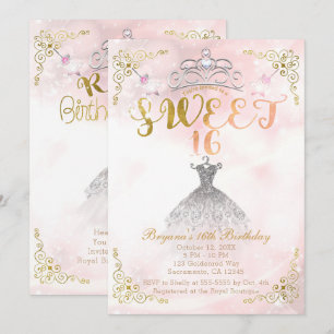 SWEET 16 Prinzessin Pink Sparkle Geburtstagsparty Einladung