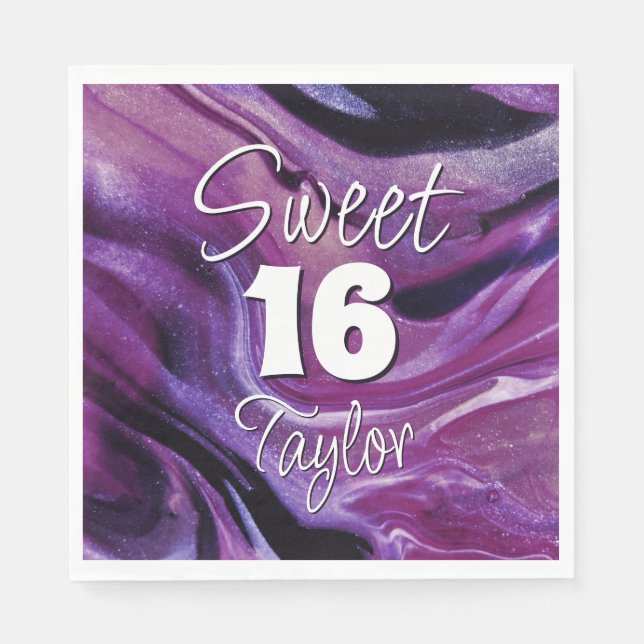 Sweet 16 Purple Marble Personalized Serviette (Vorderseite)