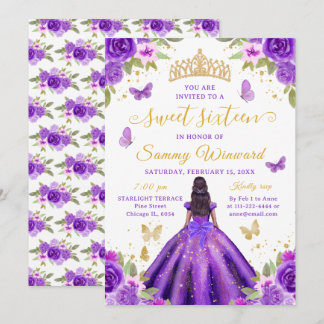 Sweet 16 Purple Princess African American Girl Einladung