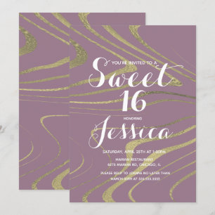 Sweet 16 Quince Marmor Violett Falschgold Zebra Einladung