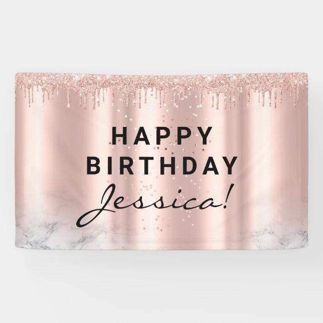 Sweet 16 Quinceañera Birthday Pink Elegant Sleek Banner (Horizontal)