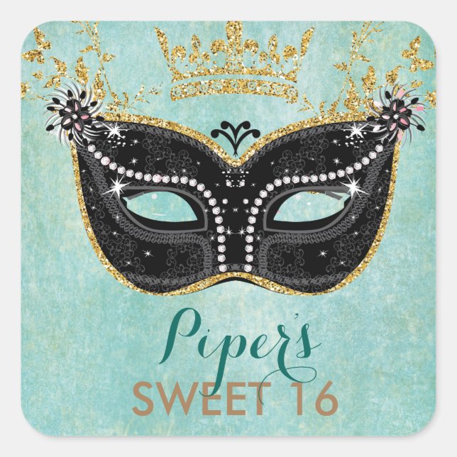 Sweet 16 Quinceanera Masquerade Gunst Sticker (Vorderseite)