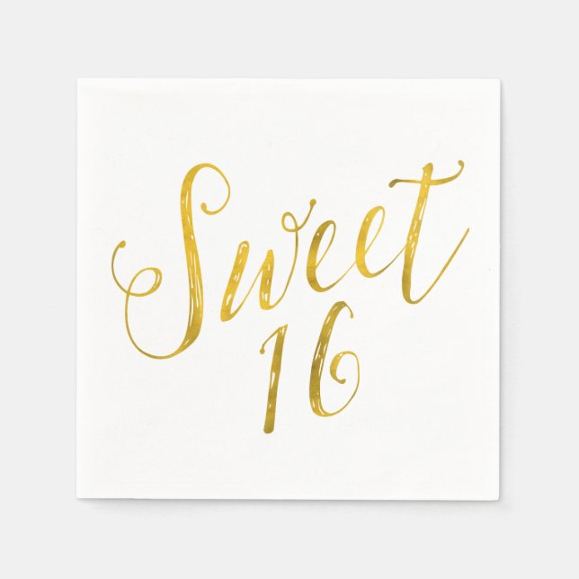 Sweet 16 Quote Imitate Gold Foil Funkelnd Template Serviette (Vorderseite)