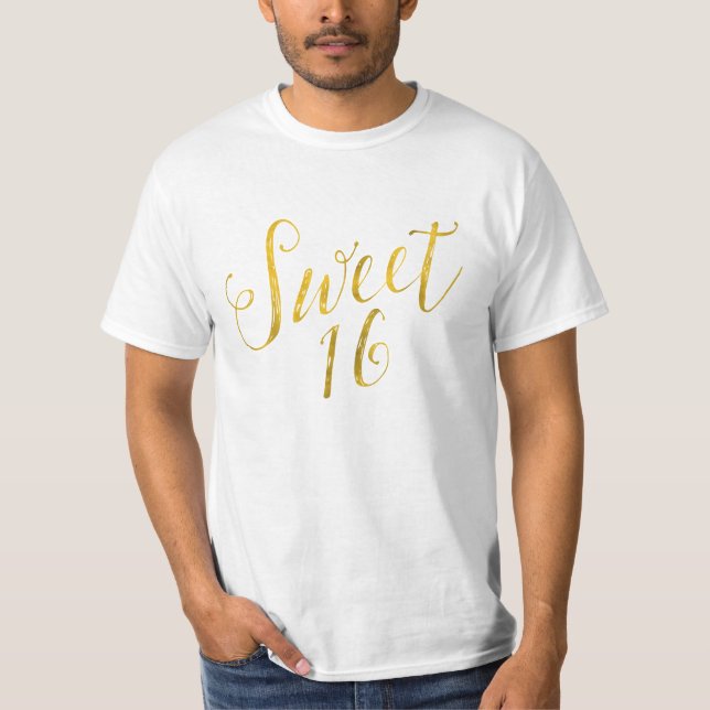 Sweet 16 Quote Imitats Gold Foil Funkelnd Template T-Shirt (Vorderseite)