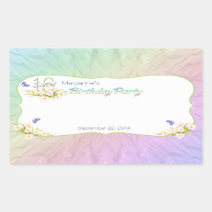 Sweet 16 Rainbow and Butterflies Geburtstagsparty Rechteckiger Aufkleber