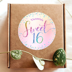 Sweet 16 Rainbow Glitzer Confetti Ombre Geburtstag Runder Aufkleber