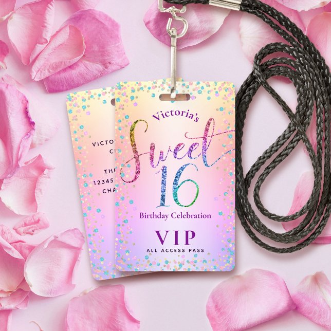 Sweet 16 Rainbow Glitzer Ombre Birthday VIP Pass Ausweis (Von Creator hochgeladen)