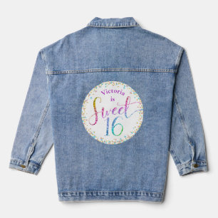 Sweet 16 Rainbow Ombre Glitzer Confetti Birthday Jeansjacke