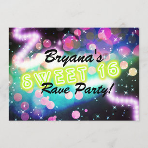 SWEET 16 Rave Club Neon Geburtstagseinladung Einladung