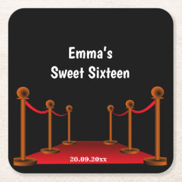 Sweet 16 Red & Black Teppich Confetti Geburtstag Rechteckiger Pappuntersetzer