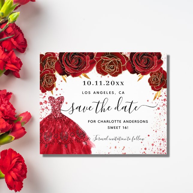 Sweet 16 Red Dress Weiß Save the Date (Von Creator hochgeladen)