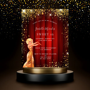 Sweet 16 Red Gold Glitzer Kleid Film Budget Flyer