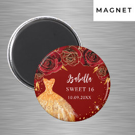 Sweet 16 Red Gold Glitzer Kleid Name Magnet