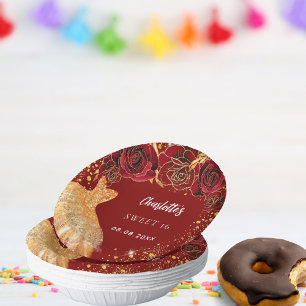 Sweet 16 Red Gold Glitzer Kleidung Blume Pappteller