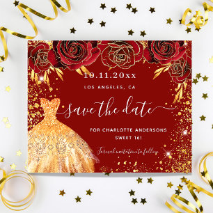Sweet 16 Red Gold Kleid Budget Save the Date Flyer