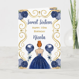 Sweet 16 Red Hair Princess Navy Happy Geburtstag Karte