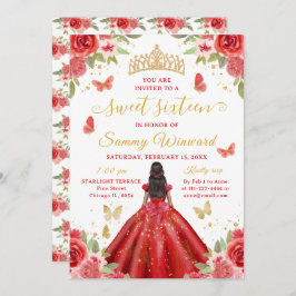 Sweet 16 Red Princess African American Girl Einladung
