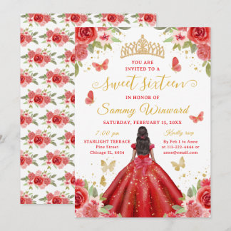 Sweet 16 Red Princess African American Girl Einladung