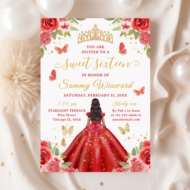Sweet 16 Red Princess African American Girl Einladung (Von Creator hochgeladen)