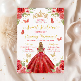 Sweet 16 Red Princess Blonde Girl Einladung