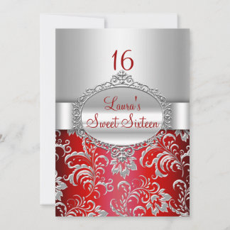 Sweet 16 Red & Silver Floral Ankündigungen