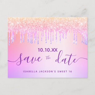 Sweet 16 Regenbogen Glitzer pink Save the Date lil Postkarte