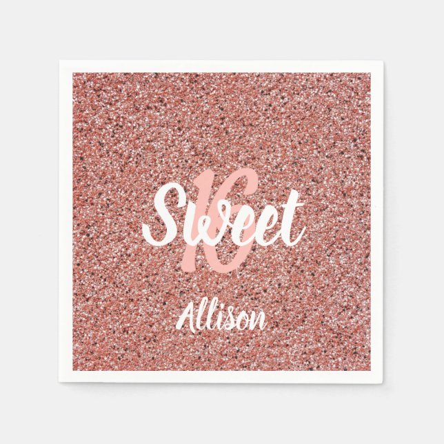 Sweet 16 Rosa Glitzer Personalisiert Serviette (Vorderseite)
