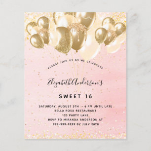 Sweet 16 Rosa Glitzer Rosa Ballons Budget Flyer