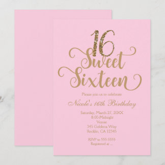 Sweet 16 Rosa & Gold Geburtstagsparty Einladungen