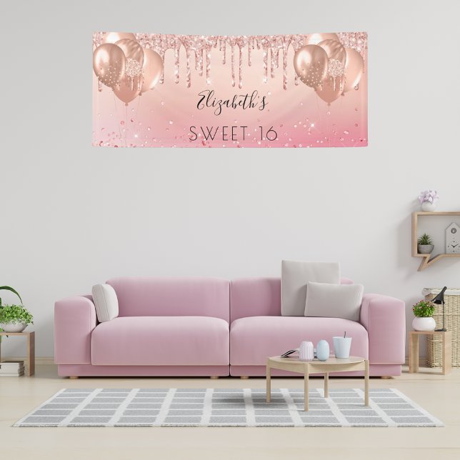 Sweet 16 Rosa Rosa Glitzer Ballons Banner (Von Creator hochgeladen)