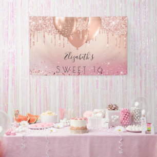 Sweet 16 Rosa Rosa Glitzer Ballons Banner
