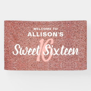 Sweet 16 Rosa Rose Gold Glitzer Geburtsname Banner