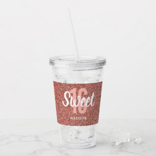 Sweet 16 Rosa Rose Gold Glitzer Personalisiert Acryltrinkbecher
