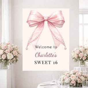 Sweet 16 rosa Schleife creme Elfenbein Perlen Will Poster