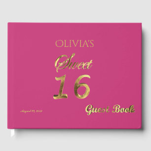 Sweet 16 Rosa und Gold Look Typografie Elegant Gästebuch