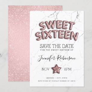 Sweet 16 Rose Gold Balloons Glitzer Einladung