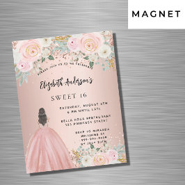 Sweet 16 Rose Gold Blume kleiden Luxus Magneteinladung