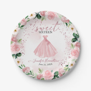 Sweet 16 Rose Gold Blush Blumenkleid Pappteller