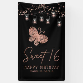 Sweet 16 Rose Gold Butterfly Chic Modern Geburtsta Banner