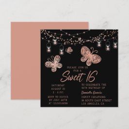 Sweet 16 Rose Gold Butterfly Chic Modern Geburtsta Einladung