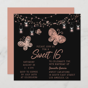 Sweet 16 Rose Gold Butterfly Chic Modern Geburtsta Einladung