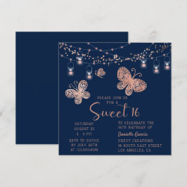 Sweet 16 Rose Gold Butterfly Chic Modern Geburtsta Einladung