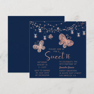 Sweet 16 Rose Gold Butterfly Chic Modern Geburtsta Einladung