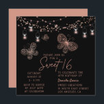 Sweet 16 Rose Gold Butterfly Chic Modern Geburtsta Einladung<br><div class="desc">Sweet 16 Rose Gold Butterfly Chic Moderne Einladungen mit eleganten Rose Gold Schmetterlinge mit Saitenleuchten auf einem schwarzen Hintergrund mit Ihren Sweet 16 Einladung Informationen unten. Personalisieren Sie den Text in den Textfeldern,  indem Sie ihn bearbeiten. Entwickelt für Sie von ©Evco Studio www.zazzle.com/store/evcostudio</div>