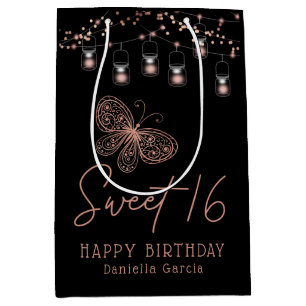 Sweet 16 Rose Gold Butterfly Chic Modern Geburtsta Mittlere Geschenktüte