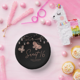 Sweet 16 Rose Gold Butterfly Chic Modern Geburtsta Pappteller