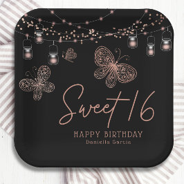 Sweet 16 Rose Gold Butterfly Chic Modern Geburtsta Pappteller
