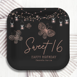 Sweet 16 Rose Gold Butterfly Chic Modern Geburtsta Pappteller