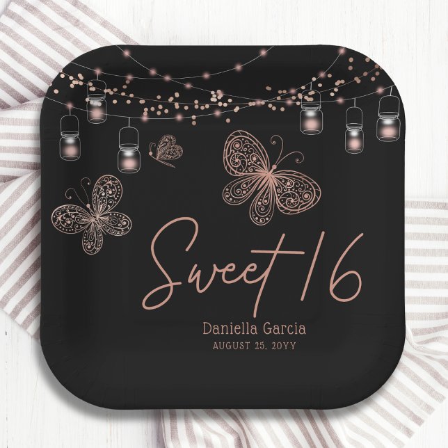 Sweet 16 Rose Gold Butterfly Chic Modern Geburtsta Pappteller (Von Creator hochgeladen)